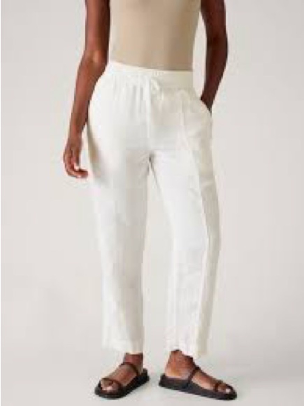 Athleta White Straight-Leg Pull-On Linen Blend Pants